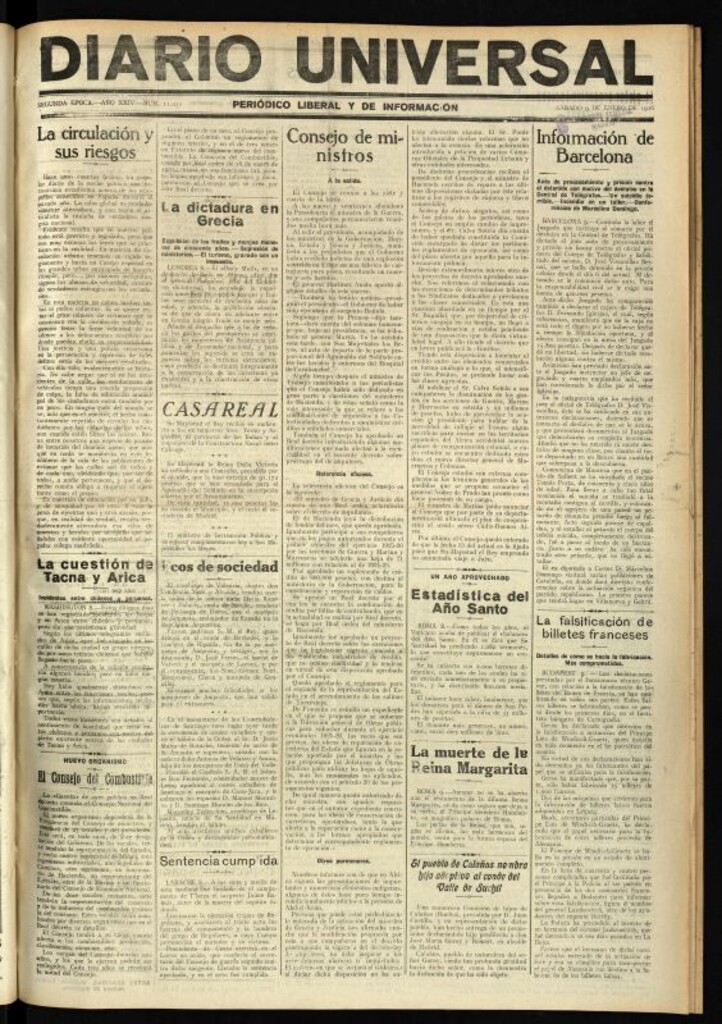 Miniatura de Diario Universal del 9 de enero de 1926