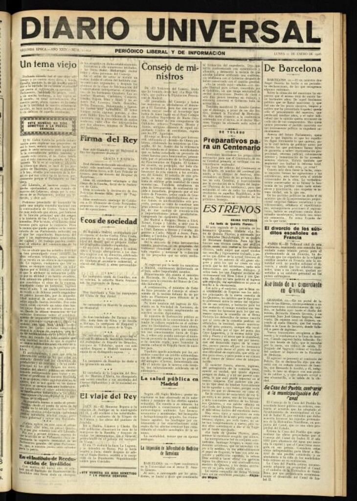 Miniatura de Diario Universal del 11 de enero de 1926