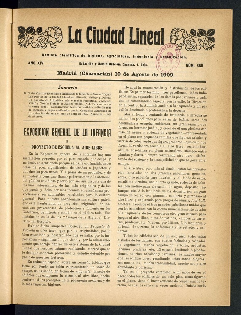 Miniatura de La Ciudad Lineal : órgano oficial de la Compañía Madrileña de Urbanización del 10 de agosto de 1909