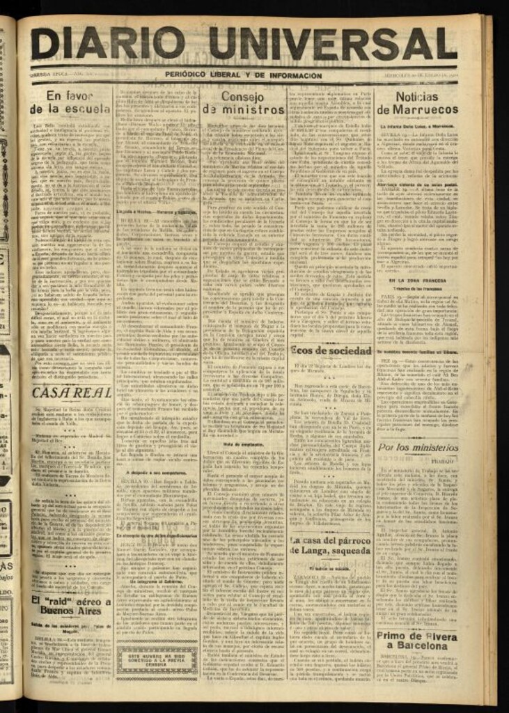 Miniatura de Diario Universal del 20 de enero de 1926