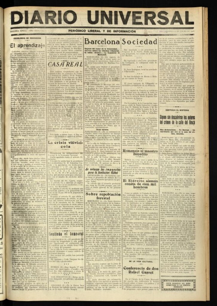 Miniatura de Diario Universal del 22 de enero de 1926