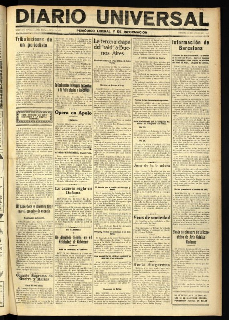 Miniatura de Diario Universal del 29 de enero de 1926