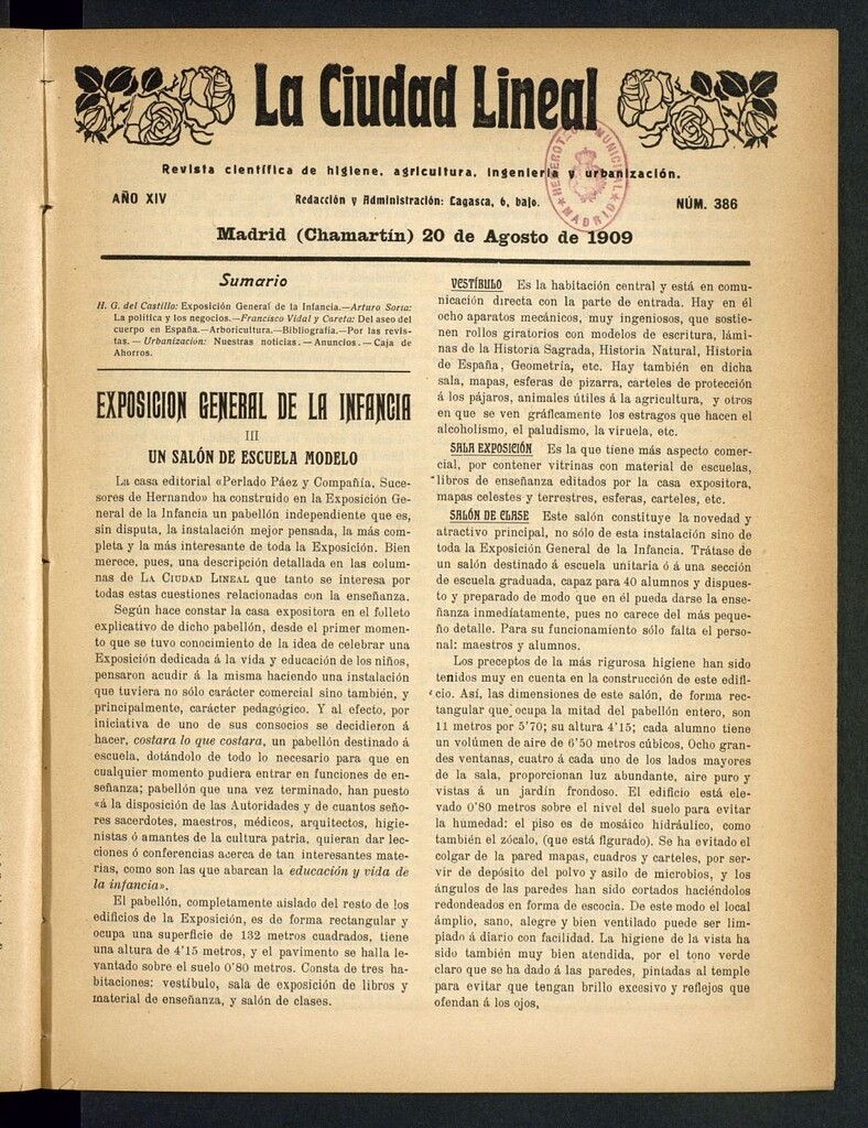 Miniatura de La Ciudad Lineal : órgano oficial de la Compañía Madrileña de Urbanización del 20 de agosto de 1909