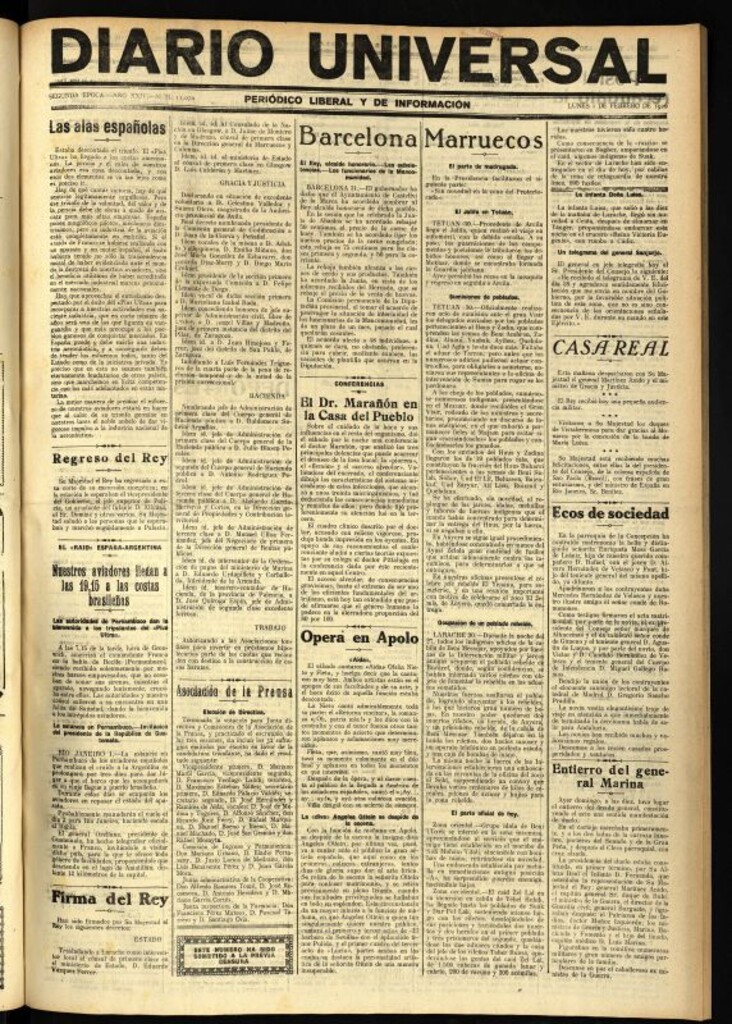Miniatura de Diario Universal del 1 de febrero de 1926