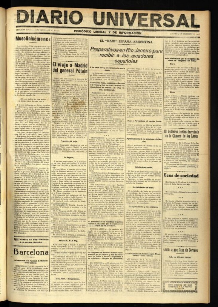 Miniatura de Diario Universal del 4 de febrero de 1926