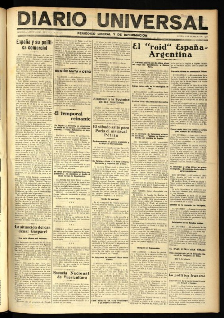Miniatura de Diario Universal del 8 de febrero de 1926