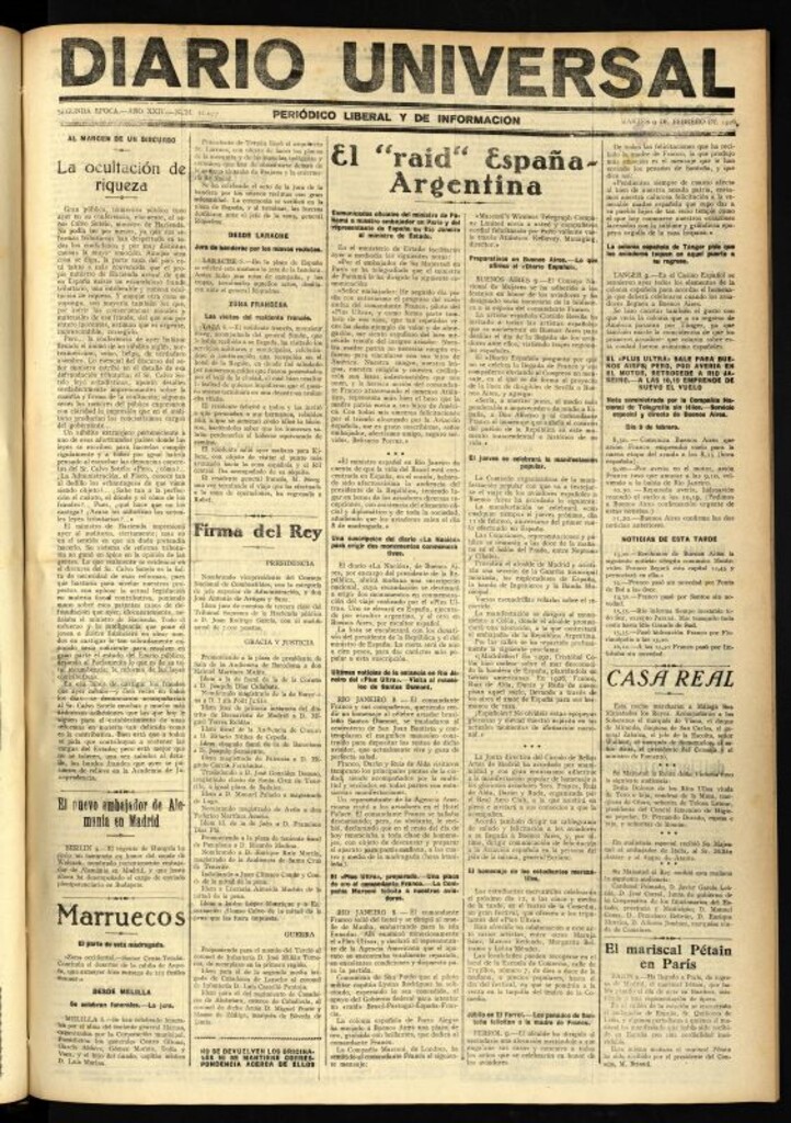 Miniatura de Diario Universal del 9 de febrero de 1926