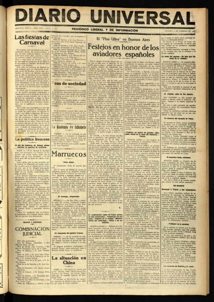 Miniatura de Diario Universal del 12 de febrero de 1926