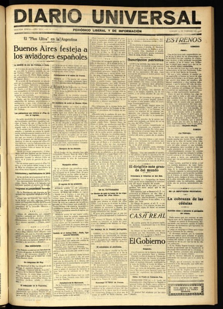 Miniatura de Diario Universal del 13 de febrero de 1926