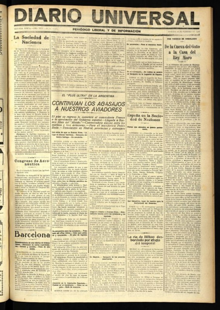 Miniatura de Diario Universal del 16 de febrero de 1926