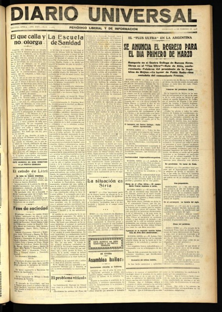 Miniatura de Diario Universal del 17 de febrero de 1926