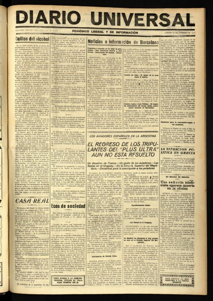 Miniatura de Diario Universal del 20 de febrero de 1926