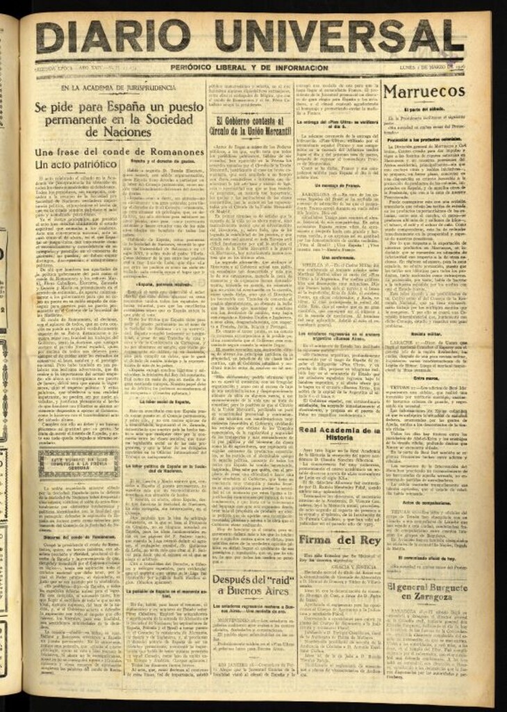 Miniatura de Diario Universal del 1 de marzo de 1926