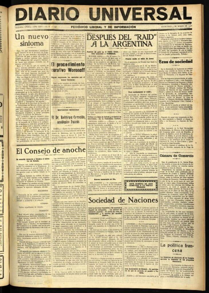 Miniatura de Diario Universal del 3 de marzo de 1926