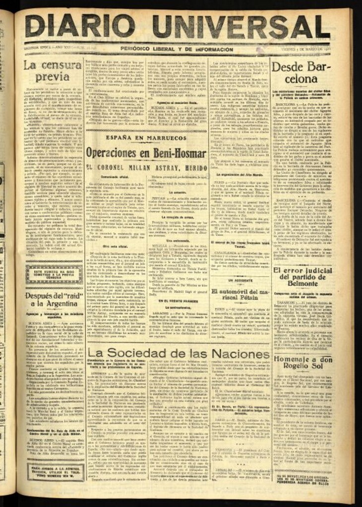 Miniatura de Diario Universal del 5 de marzo de 1926
