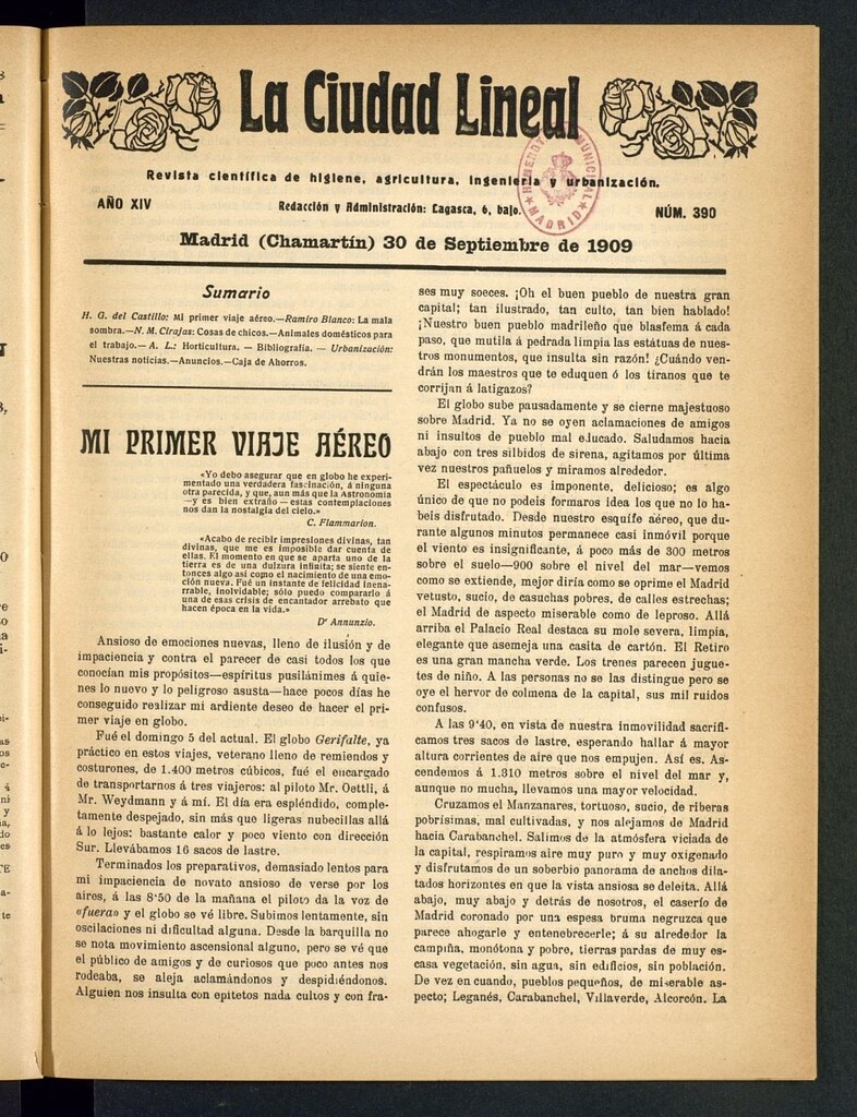 Miniatura de La Ciudad Lineal : órgano oficial de la Compañía Madrileña de Urbanización del 30 de septiembre de 1909