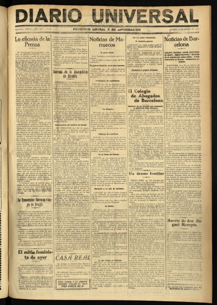 Miniatura de Diario Universal del 20 de marzo de 1926