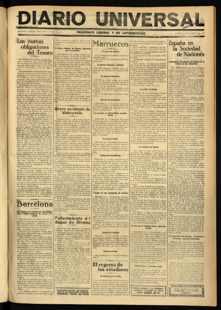 Miniatura de Diario Universal del 29 de marzo de 1926
