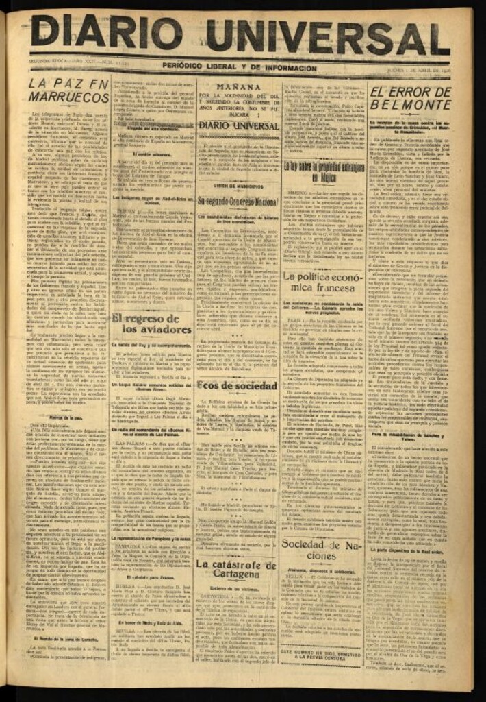 Miniatura de Diario Universal del 1 de abril de 1926