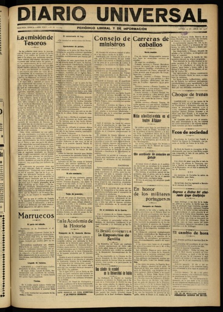 Miniatura de Diario Universal del 12 de abril de 1926