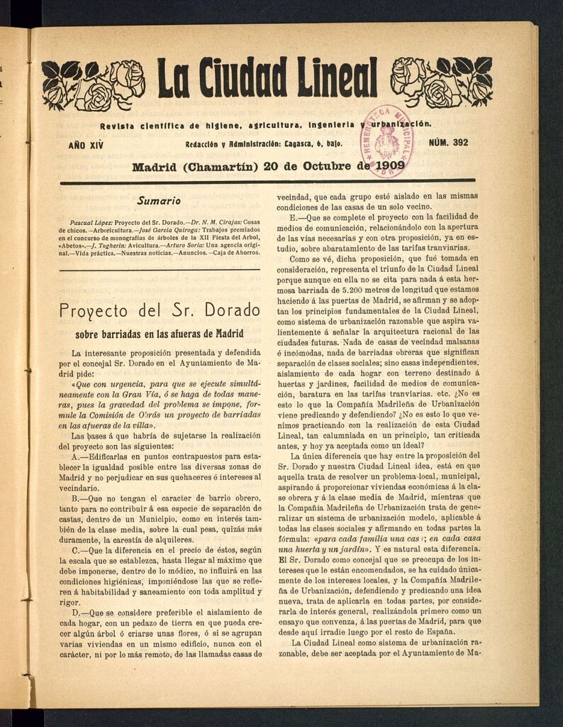 Miniatura de La Ciudad Lineal : órgano oficial de la Compañía Madrileña de Urbanización del 20 de octubre de 1909