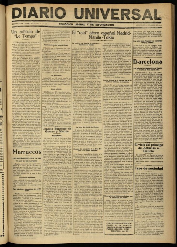 Miniatura de Diario Universal del 21 de abril de 1926