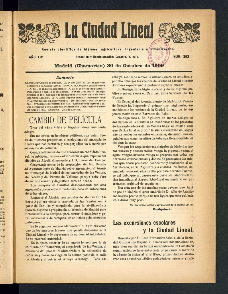 Miniatura de La Ciudad Lineal : órgano oficial de la Compañía Madrileña de Urbanización del 30 de octubre de 1909