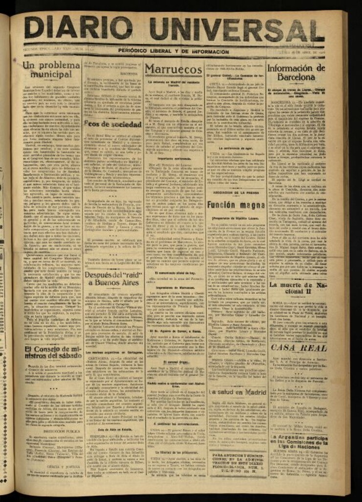 Miniatura de Diario Universal del 26 de abril de 1926