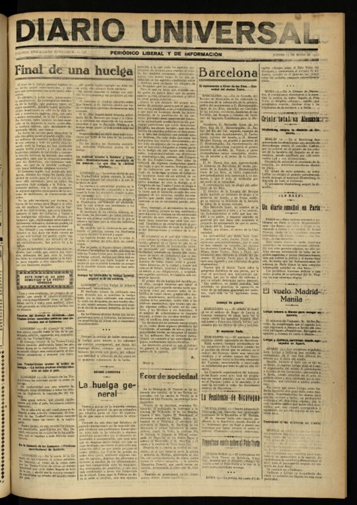 Miniatura de Diario Universal del 13 de mayo de 1926