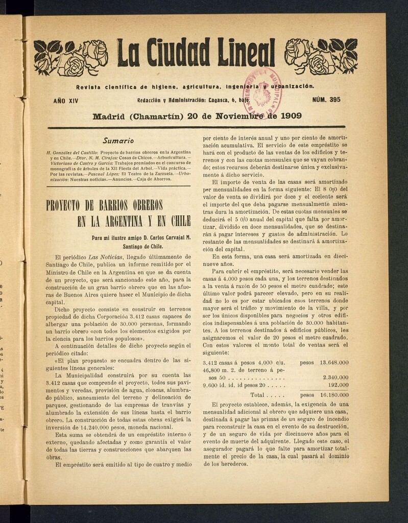 Miniatura de La Ciudad Lineal : órgano oficial de la Compañía Madrileña de Urbanización del 20 de noviembre de 1909
