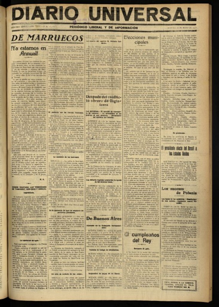 Miniatura de Diario Universal del 18 de mayo de 1926