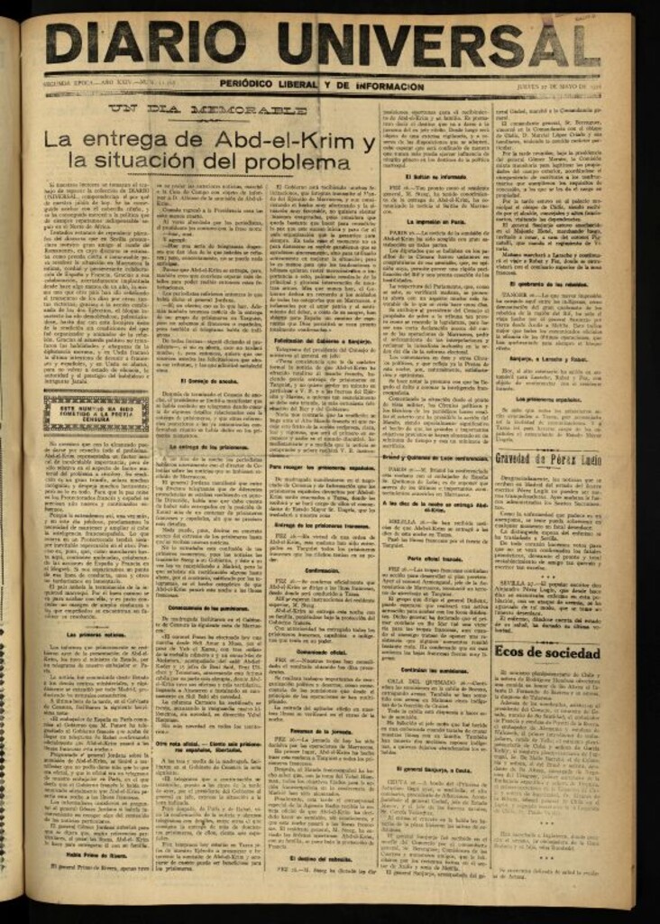 Miniatura de Diario Universal del 27 de mayo de 1926