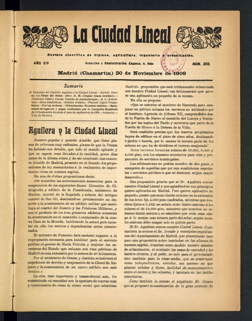 Miniatura de La Ciudad Lineal : órgano oficial de la Compañía Madrileña de Urbanización del 30 de noviembre de 1909
