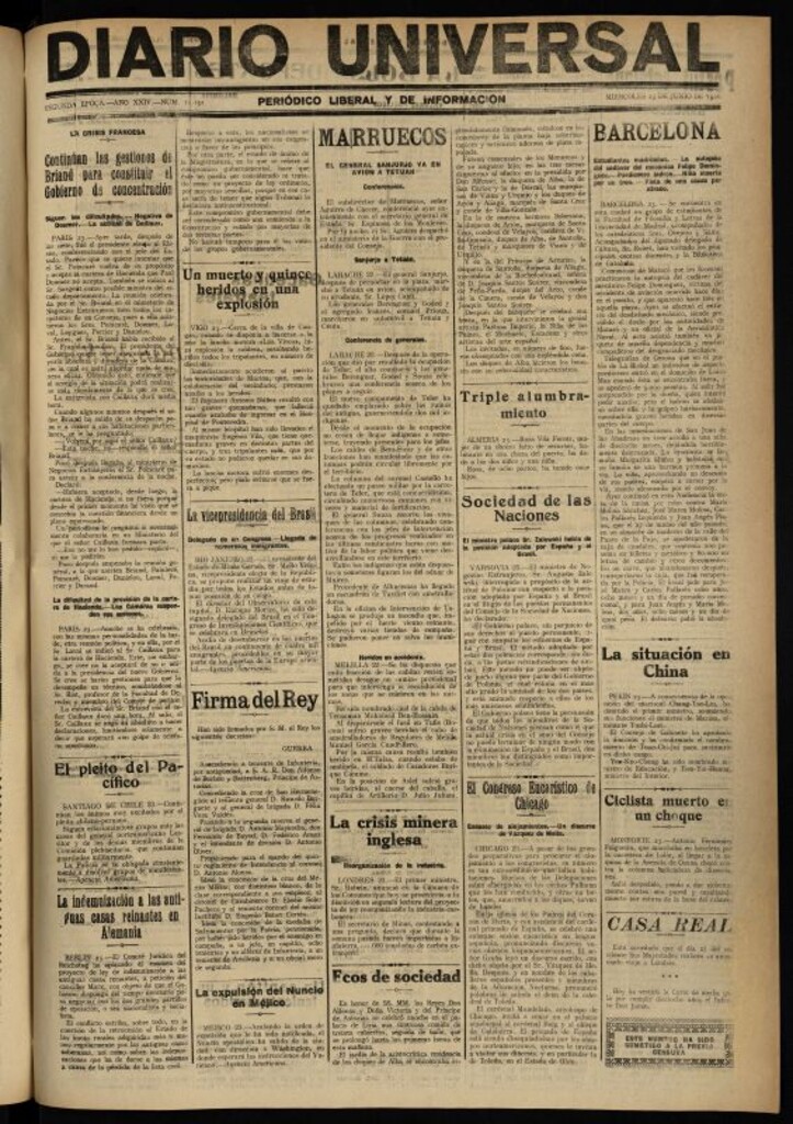 Miniatura de Diario Universal del 23 de junio de 1926