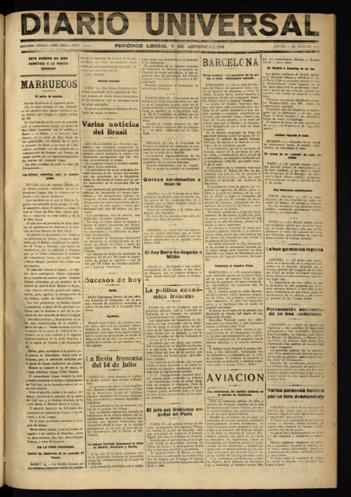Miniatura de Diario Universal del 15 de julio de 1926