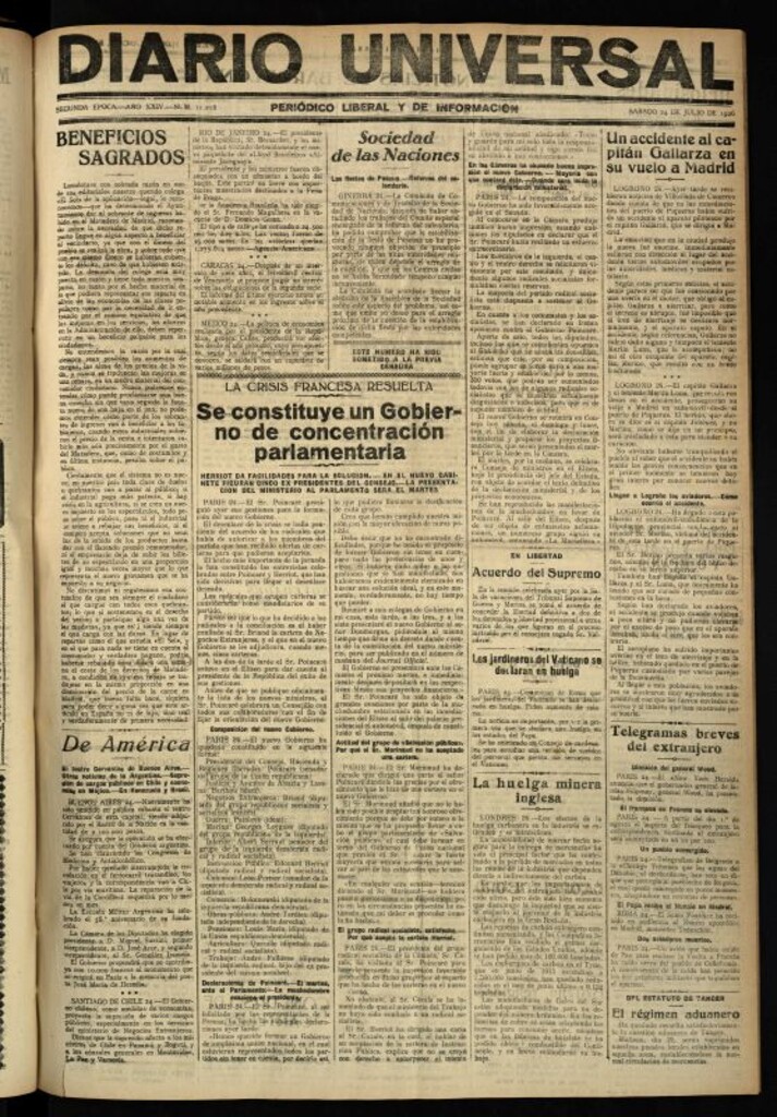 Miniatura de Diario Universal del 24 de julio de 1926
