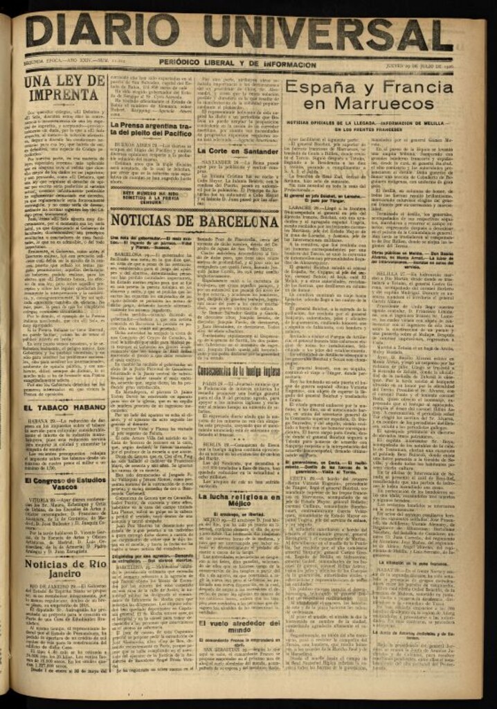 Miniatura de Diario Universal del 29 de julio de 1926