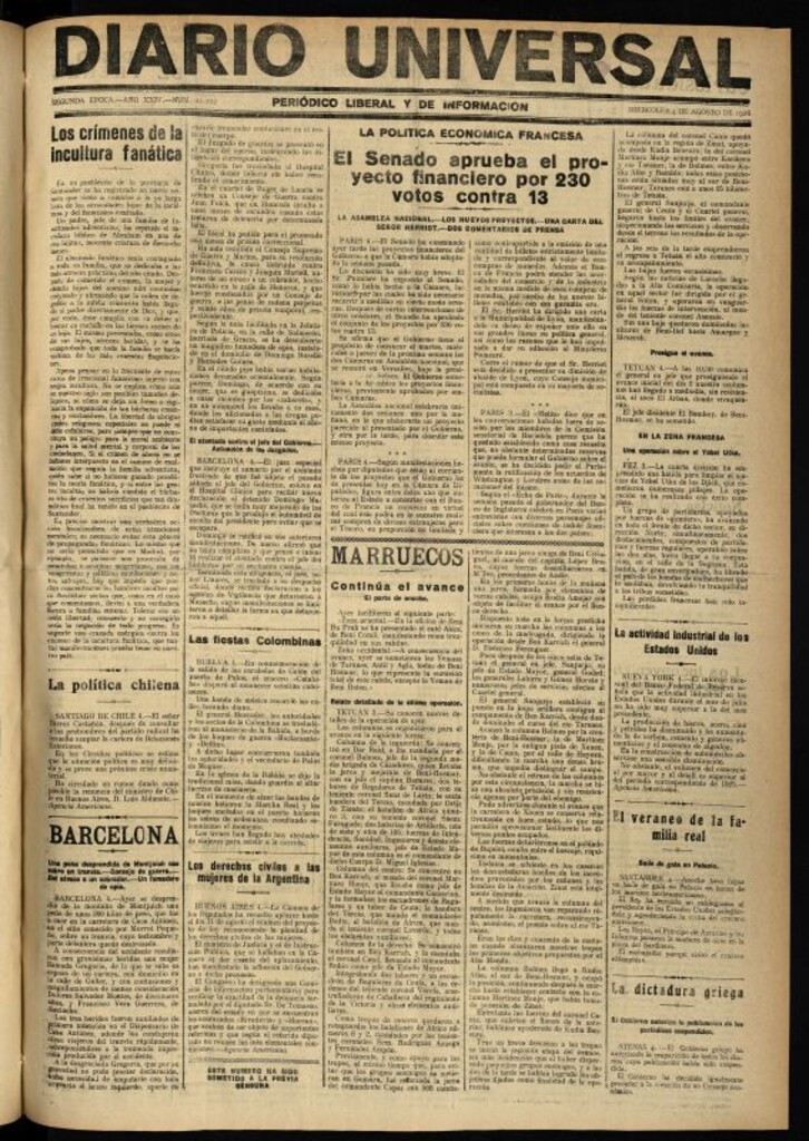 Miniatura de Diario Universal del 4 de agosto de 1926
