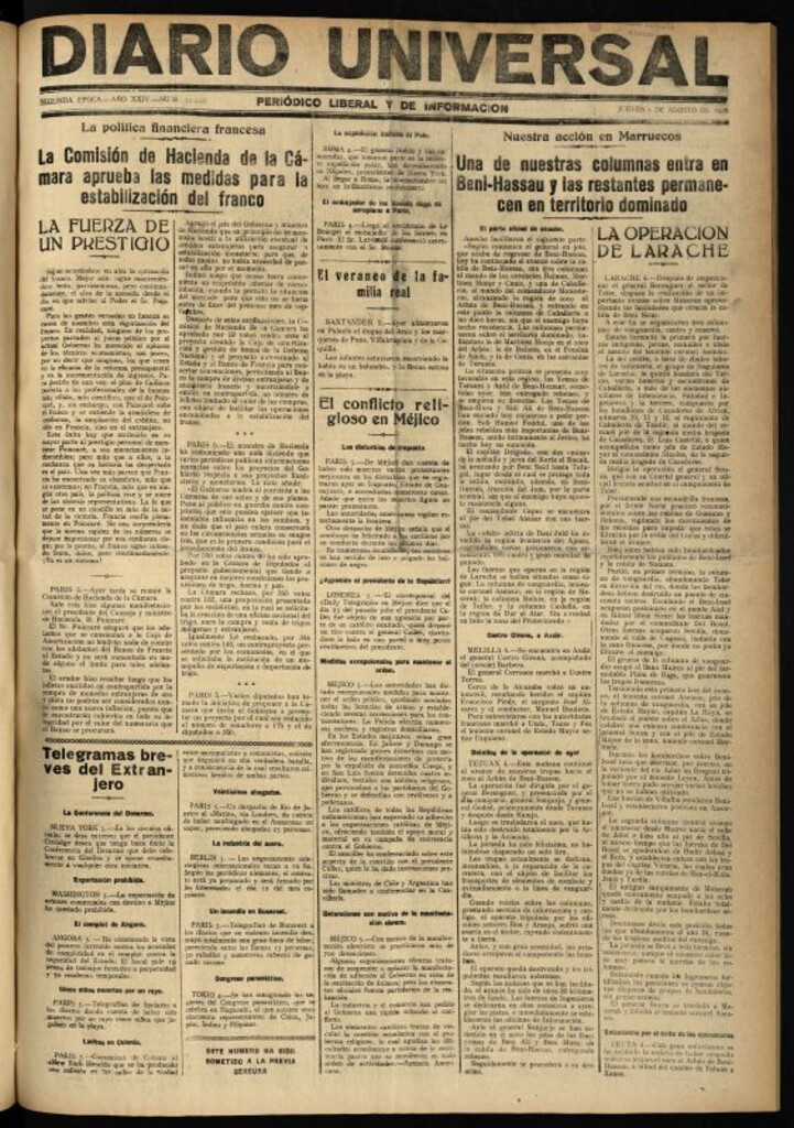 Miniatura de Diario Universal del 5 de agosto de 1926