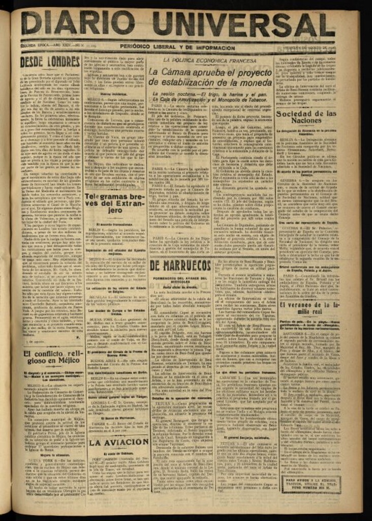 Miniatura de Diario Universal del 6 de agosto de 1926