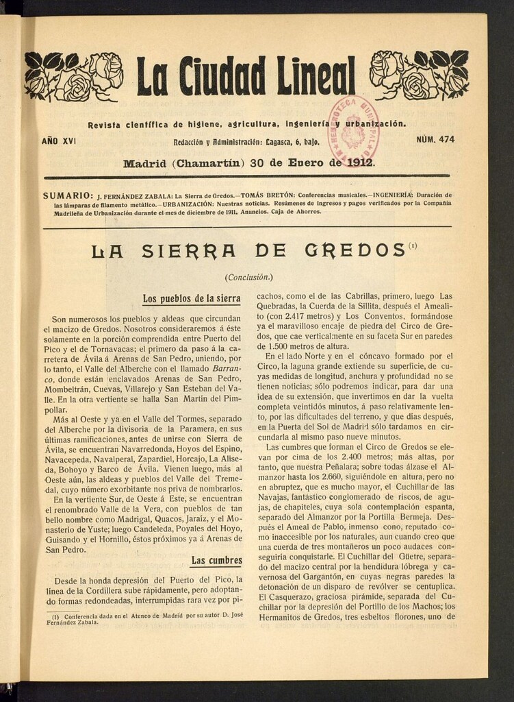Miniatura de La Ciudad Lineal : órgano oficial de la Compañía Madrileña de Urbanización del 30 de enero de 1912