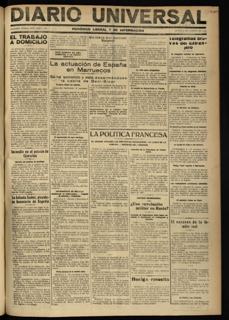 Miniatura de Diario Universal del 9 de agosto de 1926