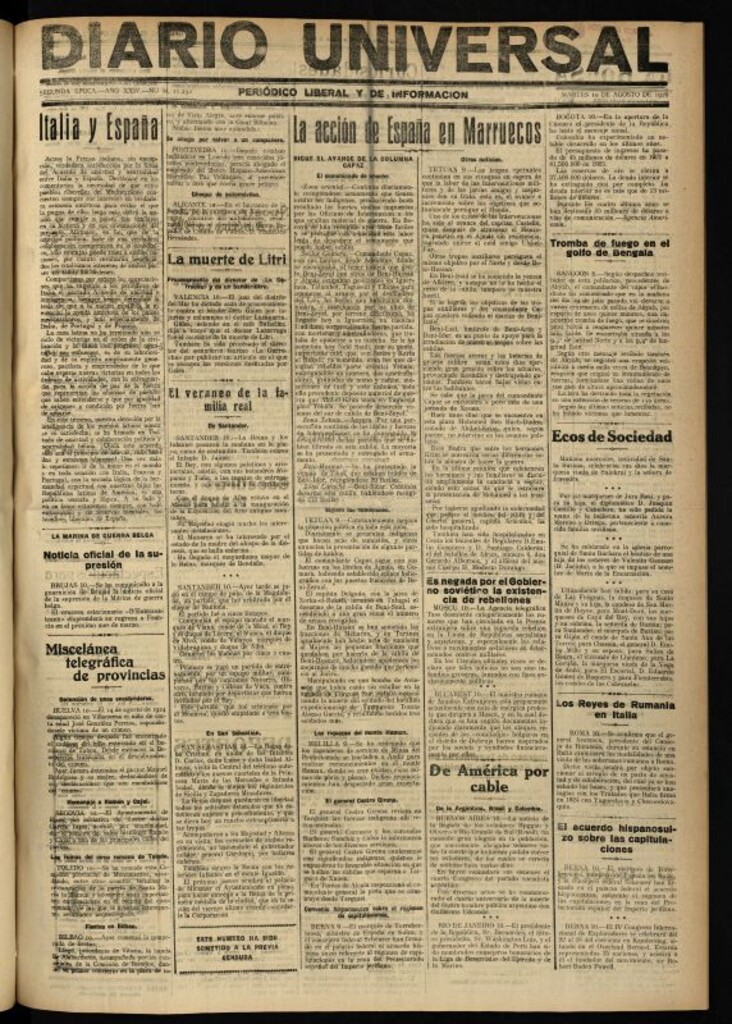 Miniatura de Diario Universal del 10 de agosto de 1926