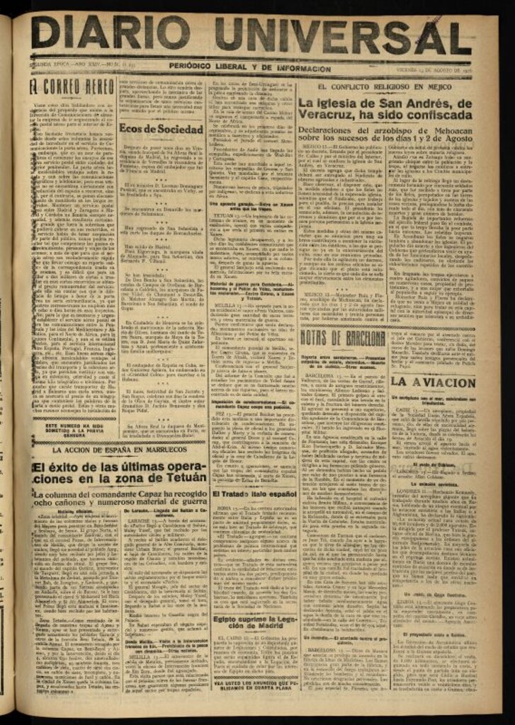 Miniatura de Diario Universal del 13 de agosto de 1926