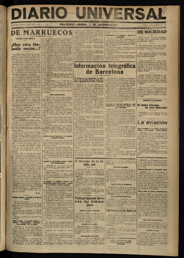 Miniatura de Diario Universal del 19 de agosto de 1926