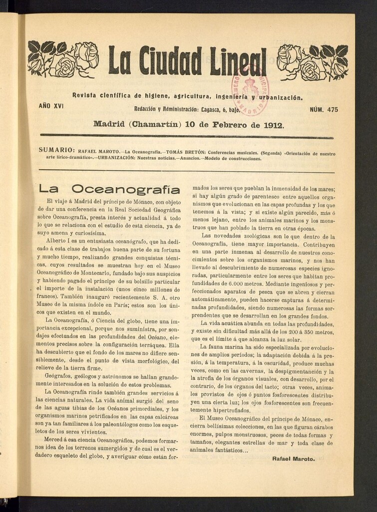 Miniatura de La Ciudad Lineal : órgano oficial de la Compañía Madrileña de Urbanización del 10 de febrero de 1912