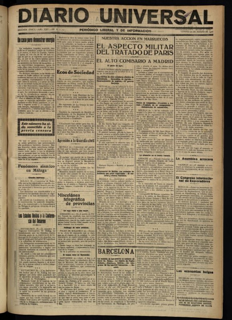Miniatura de Diario Universal del 20 de agosto de 1926