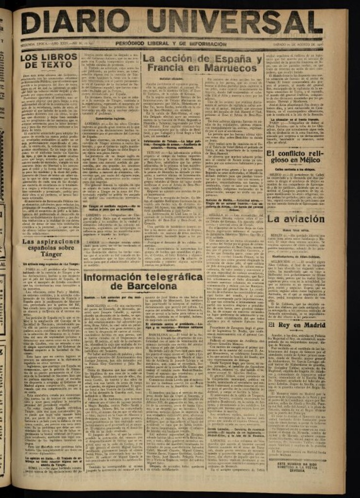 Miniatura de Diario Universal del 21 de agosto de 1926