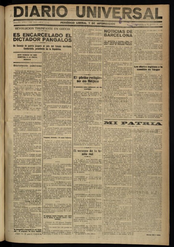 Miniatura de Diario Universal del 24 de agosto de 1926