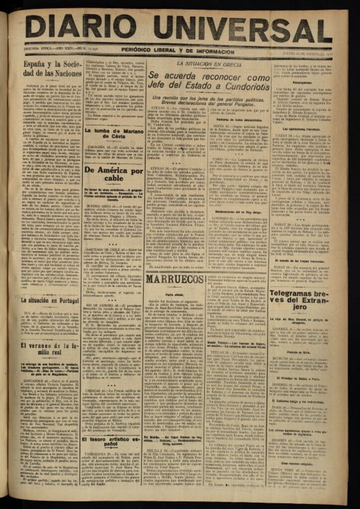 Miniatura de Diario Universal del 26 de agosto de 1926